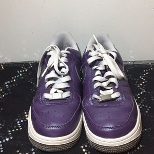 Purple and silver Air Force ones